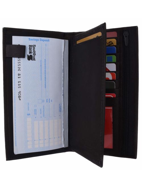 Genuine Leather Checkbook Cover Wallet Organizer with Credit Card Holder