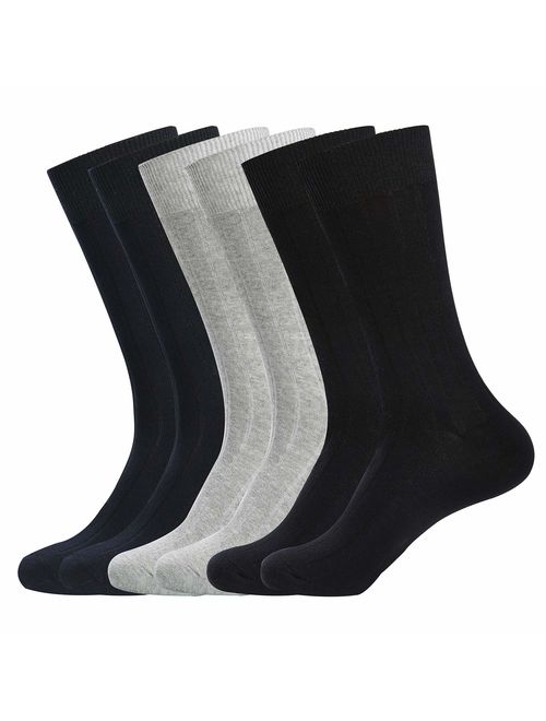 WANDER Mens Dress Socks 8 Pairs Classic Rib Cotton Solid Premium Socks 7-12/13-15