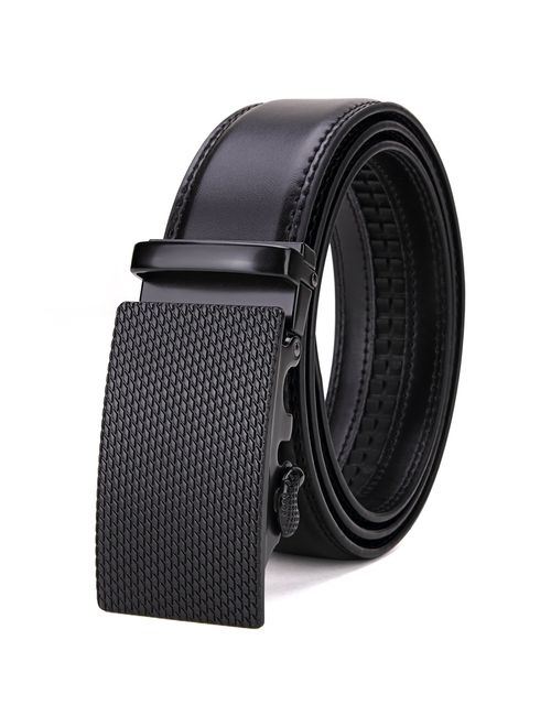 Tonly Monders Men's Dress Leather Belt Automatic Ratchet Buckle Belts For Men Black, 35mm Width