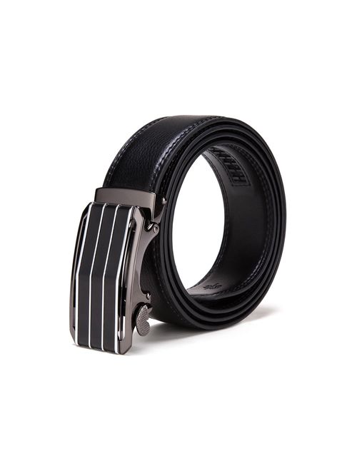 Tonly Monders Men's Dress Leather Belt Automatic Ratchet Buckle Belts For Men Black, 35mm Width