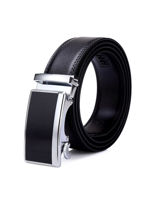 Tonly Monders Men's Dress Leather Belt Automatic Ratchet Buckle Belts For Men Black, 35mm Width