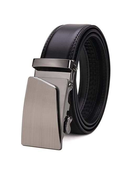 Tonly Monders Men's Dress Leather Belt Automatic Ratchet Buckle Belts For Men Black, 35mm Width