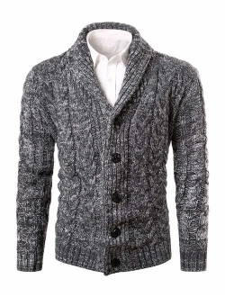 MIEDEON Mens Casual Stand Collar Cable Knitted Button Down Cardigan Sweater