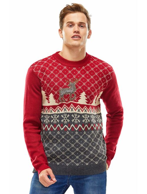 Unisex Men's Ugly Christmas Sweater Knitted Reindeer Classic Fair Isle Ugly Sweater