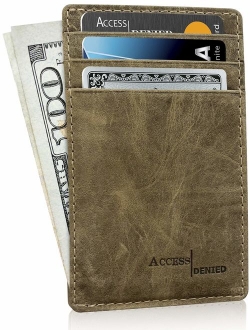 Slim Minimalist Wallets For Men & Women - Leather Front Pocket Thin Mens Wallet RFID Credit Card Holder Gifts For Men