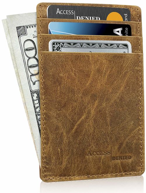 Slim Minimalist Wallets For Men & Women - Leather Front Pocket Thin Mens Wallet RFID Credit Card Holder Gifts For Men