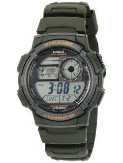 Men's '10-Year Battery' Quartz Resin Watch, Color:Green (Model: AE1000W-3AV)