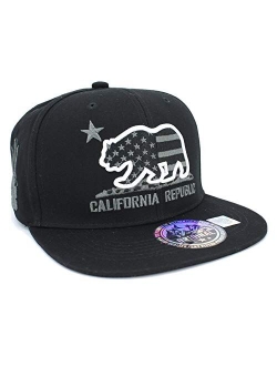 Embroidered California Republic with Bear Claw Scratch Snapback Cap