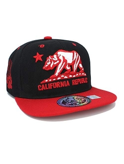 Embroidered California Republic with Bear Claw Scratch Snapback Cap
