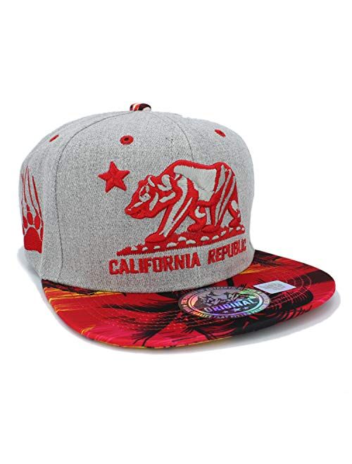 Embroidered California Republic with Bear Claw Scratch Snapback Cap