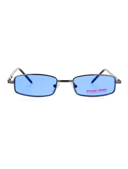 SA106 Extra Small Mens Rectangular Metal Rim Classic Color Lens Sunglasses