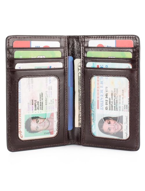 Slim Leather ID/Credit Card Holder Bifold Front Pocket Wallet with RFID Blocking