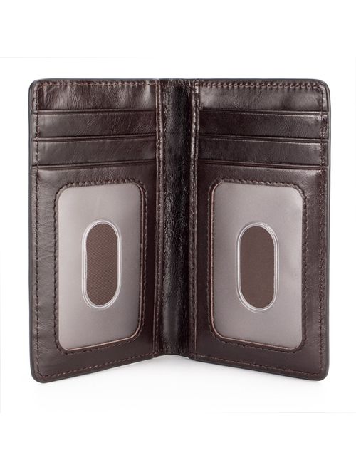 Slim Leather ID/Credit Card Holder Bifold Front Pocket Wallet with RFID Blocking