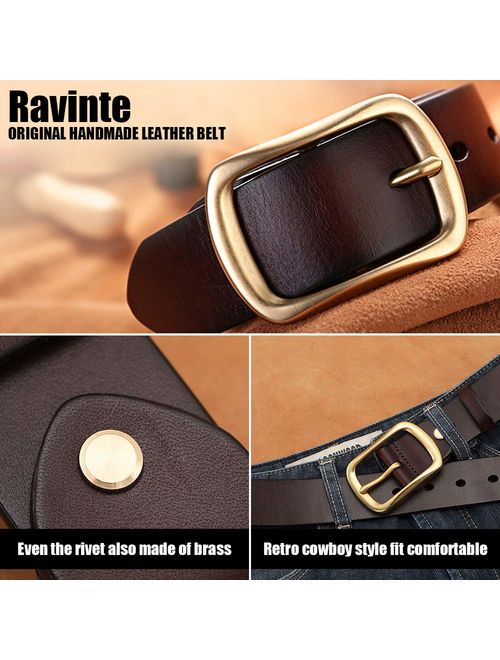 Men's Genuine Leather Belts with Solid Brass Gold Buckle, Top-Grain One Piece Leather Dress Casual Belts For Men.