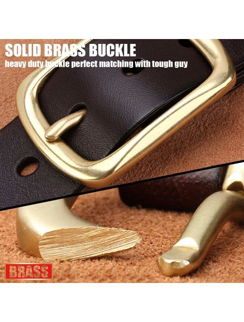 Men's Genuine Leather Belts with Solid Brass Gold Buckle, Top-Grain One Piece Leather Dress Casual Belts For Men.