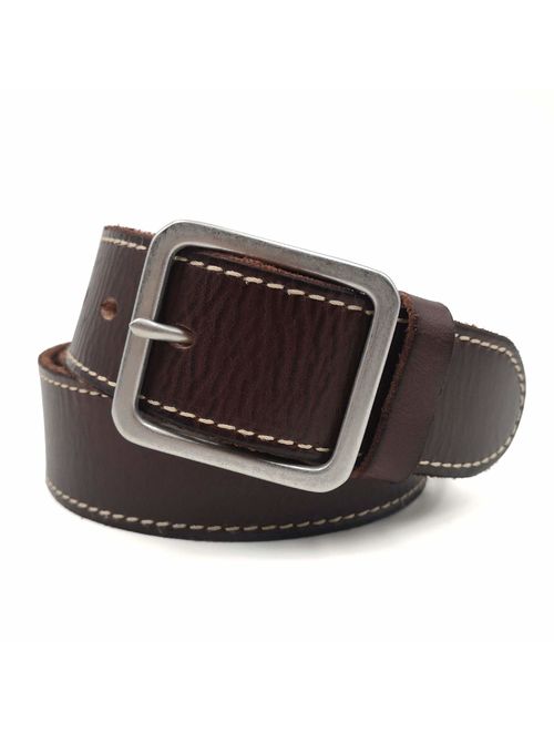 Men's Genuine Leather Belts with Solid Brass Gold Buckle, Top-Grain One Piece Leather Dress Casual Belts For Men.