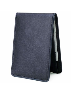 Men's Slim Leather Wallet Small Billfold Front Pocket Wallet with RFID Blocking ID window