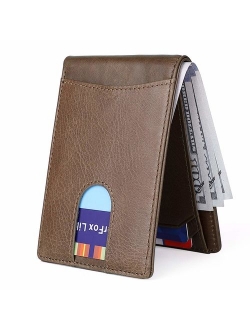 Men's Slim Leather Wallet Small Billfold Front Pocket Wallet with RFID Blocking ID window