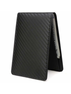 Men's Slim Leather Wallet Small Billfold Front Pocket Wallet with RFID Blocking ID window