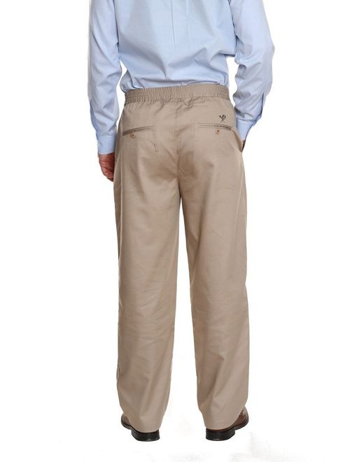 Pembrook Men's Elastic Waist Casual Pants Twill Pants with Zipper and Button