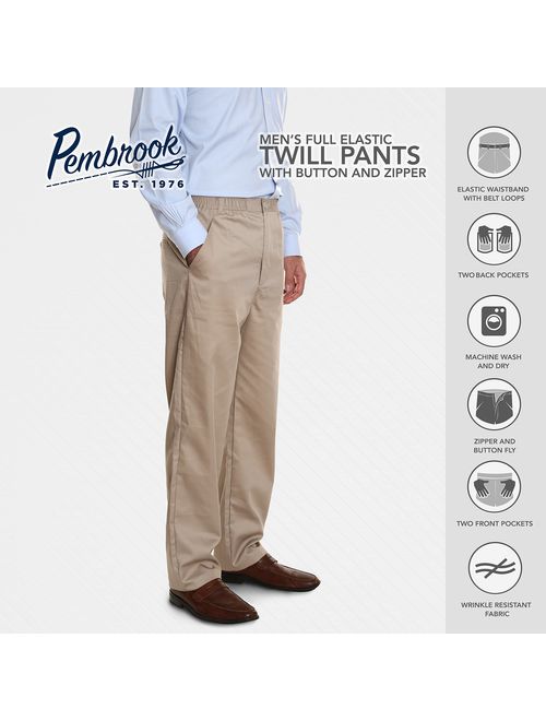 Pembrook Men's Elastic Waist Casual Pants Twill Pants with Zipper and Button