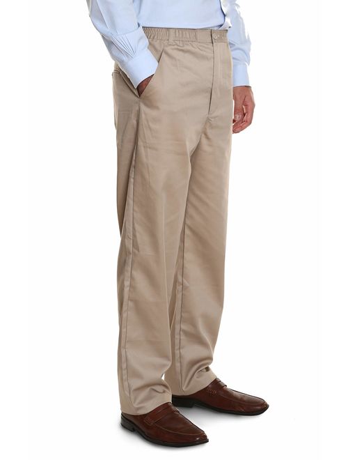 Pembrook Men's Elastic Waist Casual Pants Twill Pants with Zipper and Button