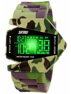 Gosasa Men Sports Military Watches Digital Airplane Shaped LED Colorful Light Watches