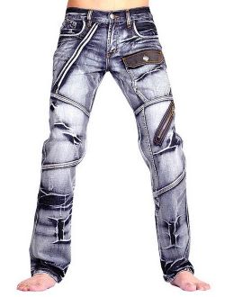 jeansian Men's Casual Washed Denim Long Straight-Leg Pants Jeans J009