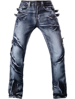 jeansian Men's Casual Washed Denim Long Straight-Leg Pants Jeans J009