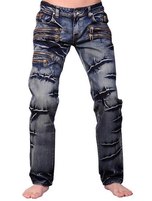 jeansian Men's Casual Washed Denim Long Straight-Leg Pants Jeans J009