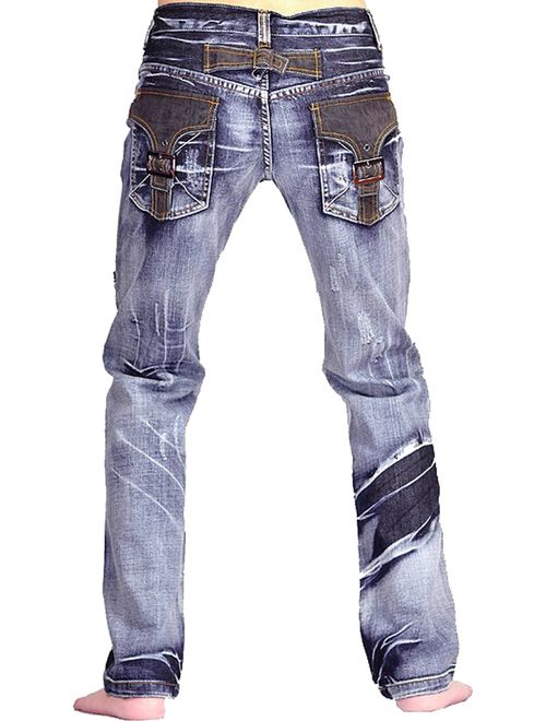 jeansian Men's Casual Washed Denim Long Straight-Leg Pants Jeans J009