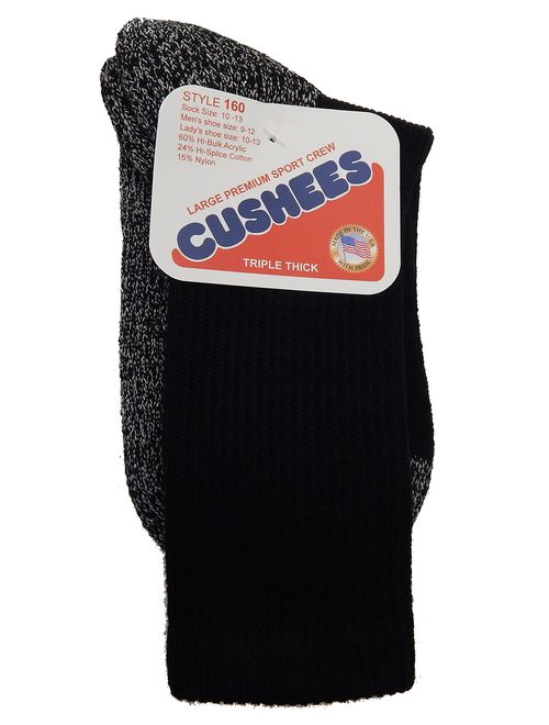 Cushees Men's Black (3-Pack) Triple Thick Crew Socks [160] (Large)