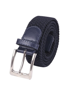 HDE Mens Canvas Stretch Belt Elastic Fabric Woven Braided Belts Metal Pin Buckle