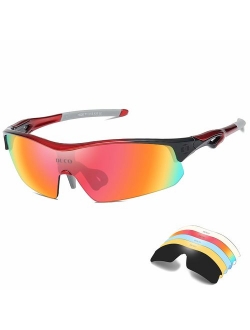 DUCO Polarized Sports Cycling Sunglasses for Men with 5 Interchangeable Lenses for Running Golf Fishing Hiking Baseball