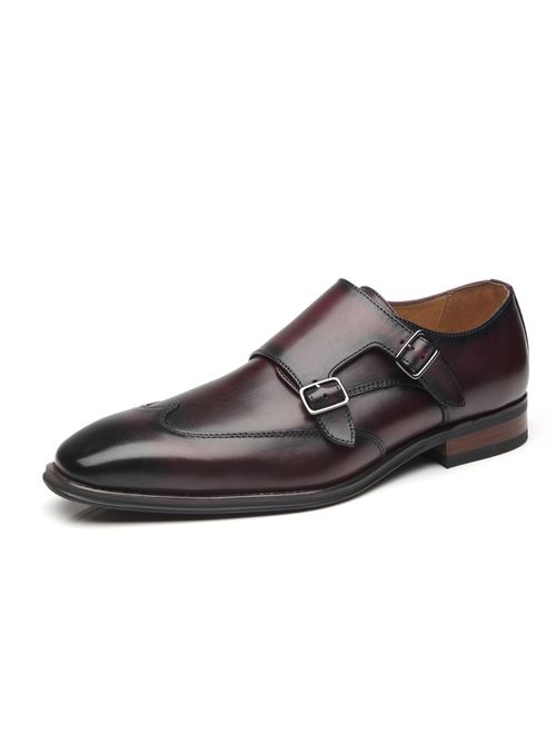 La Milano Mens Double Monk Strap Slip on Loafer Cap Toe Leather Oxford Formal Business Casual Comfortable Dress Shoes for Men