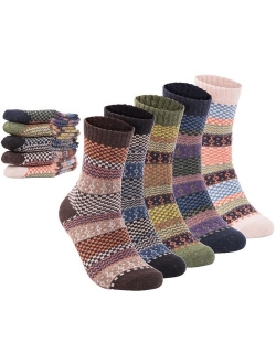 Mens Winter Warm Wool 5 pairs Crew Cute Socks Mixed Color