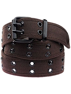 moonsix Canvas Web Belts for Men,Solid Color Casual Double Hole Grommet Belt