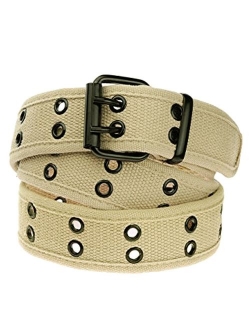 moonsix Canvas Web Belts for Men,Solid Color Casual Double Hole Grommet Belt