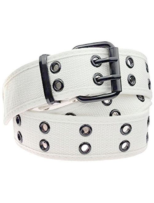 moonsix Canvas Web Belts for Men,Solid Color Casual Double Hole Grommet Belt