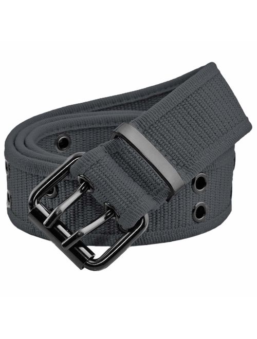 moonsix Canvas Web Belts for Men,Solid Color Casual Double Hole Grommet Belt