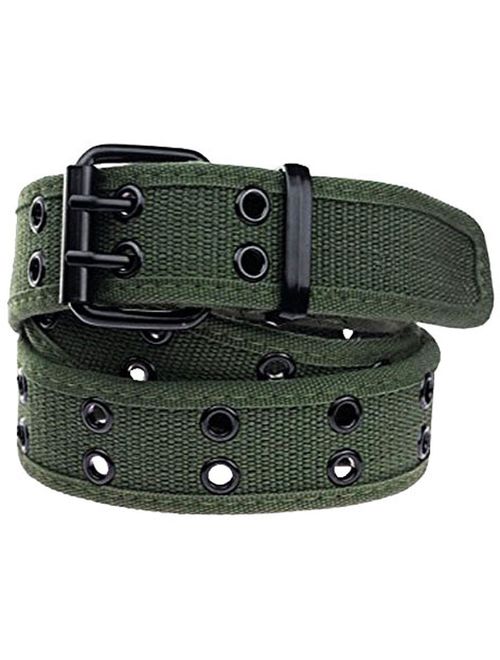 moonsix Canvas Web Belts for Men,Solid Color Casual Double Hole Grommet Belt