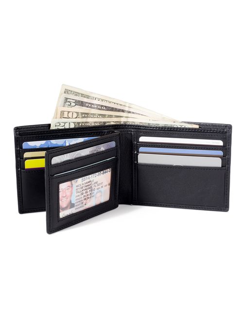 Extra Capacity Bifold Wallet for Men - RFID Blocking Genuine Leather Wallet