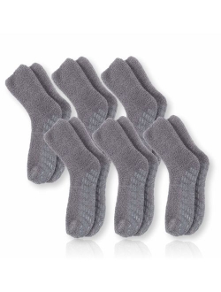 Pembrook Non Skid/Slip Socks - Fuzzy Slipper Hospital Socks (6 - Packs) - Great for adults, men, women