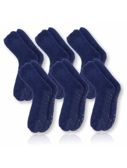 Pembrook Non Skid/Slip Socks - Fuzzy Slipper Hospital Socks (6 - Packs) - Great for adults, men, women