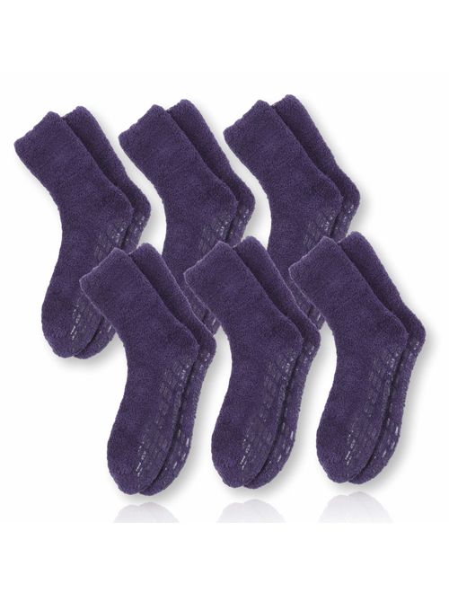 Pembrook Non Skid/Slip Socks - Fuzzy Slipper Hospital Socks (6 - Packs) - Great for adults, men, women