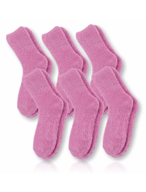 Pembrook Non Skid/Slip Socks - Fuzzy Slipper Hospital Socks (6 - Packs) - Great for adults, men, women