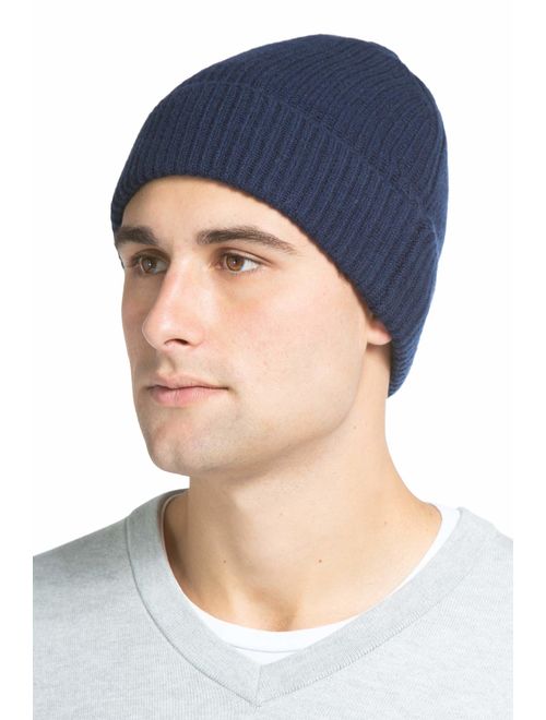 Fishers Finery Men's 100% Pure Cashmere Ribbed Cuffed Hat; Ultra Plush