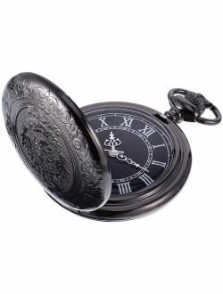 Hicarer Quartz Pocket Watch for Men with Black Dial and Chain