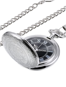 Hicarer Quartz Pocket Watch for Men with Black Dial and Chain