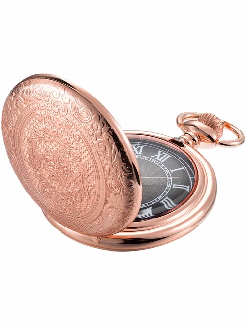 Hicarer Quartz Pocket Watch for Men with Black Dial and Chain